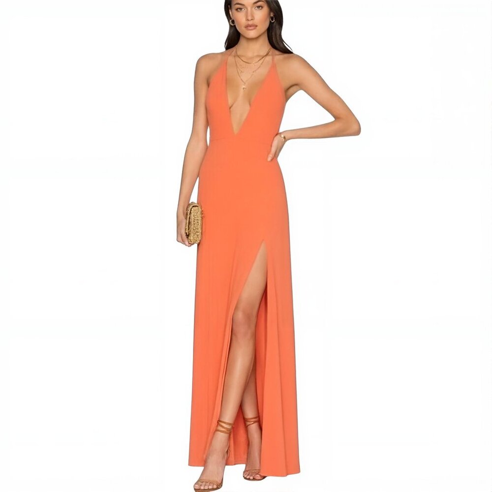 Superdown Ariana Halter Maxi Dress Tangerine XS NWT Party Boho Summer